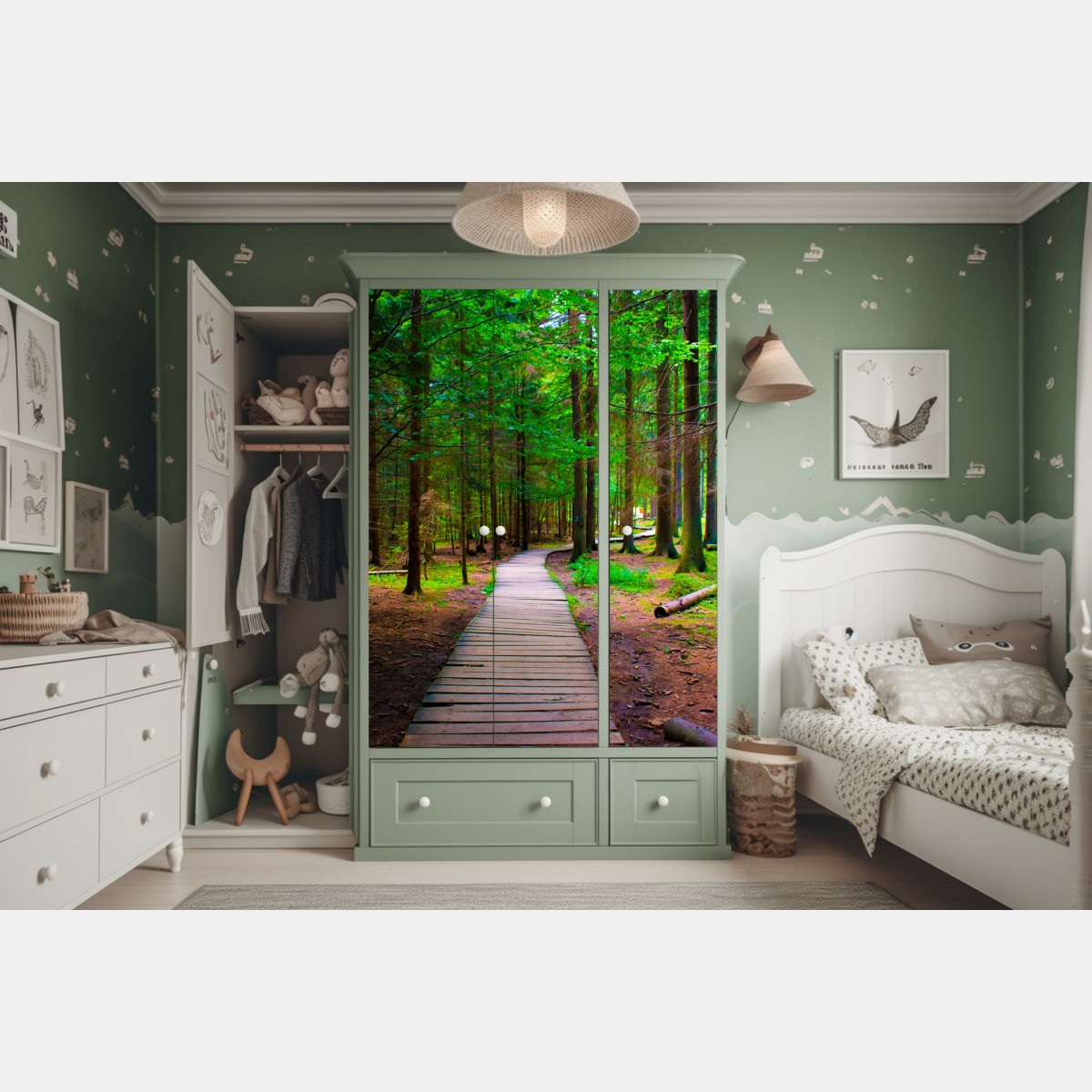 Schrankaufkleber ruhiger waldsteg im grünen – Wallnifity® Schrankaufkleber ruhiger waldsteg im grünen – Wallnifity®