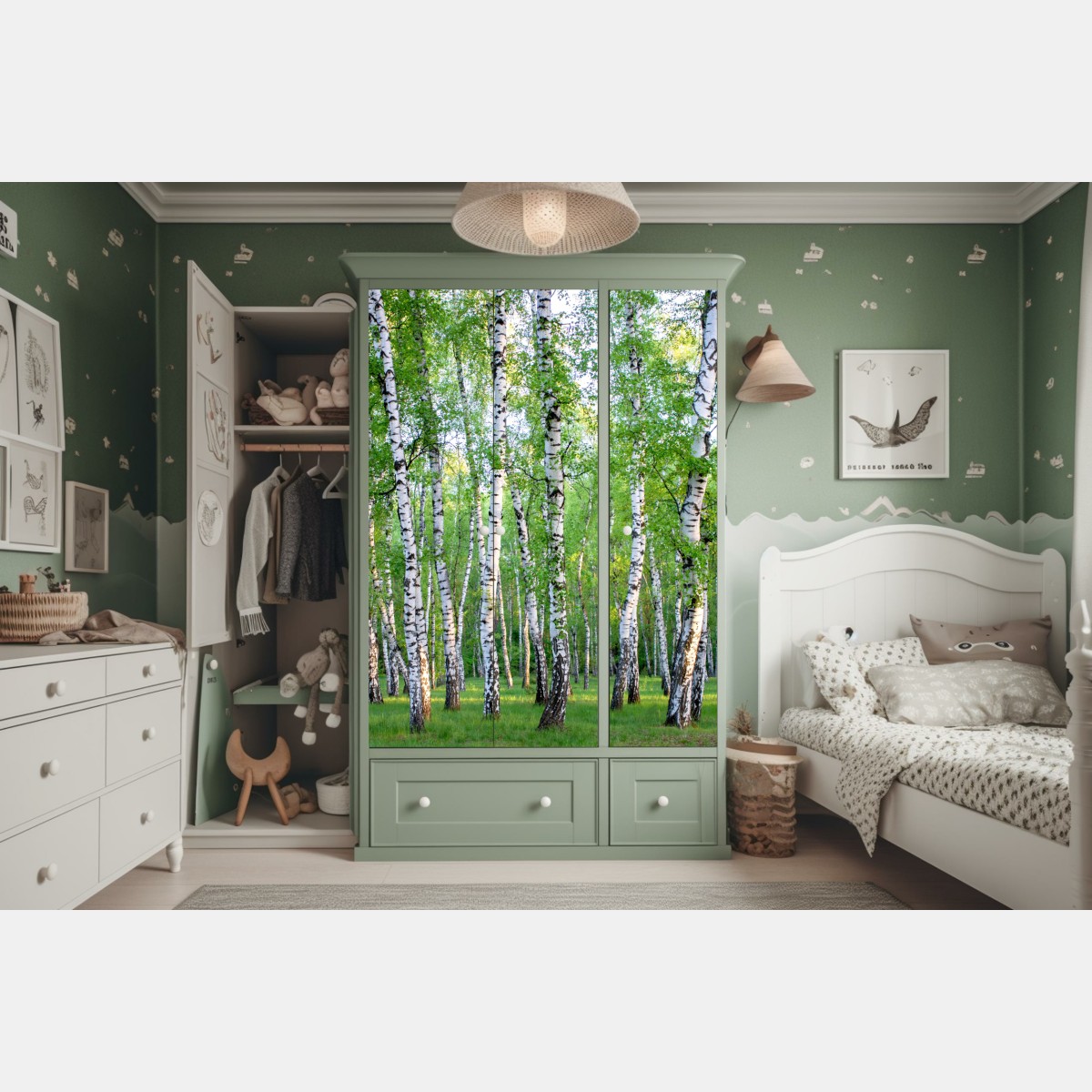 Schrankaufkleber ruhiger birkenhain im sommer – Wallnifity® Schrankaufkleber ruhiger birkenhain im sommer – Wallnifity®