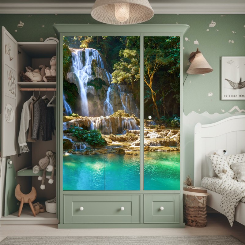 Schrankaufkleber ruhiger waldsteg im grünen – Wallnifity®