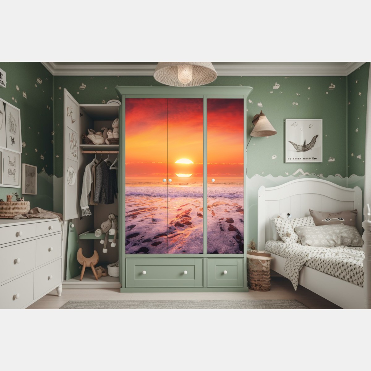 Schrankaufkleber goldener sonnenuntergang über ruhigem strand – Wallnifity® Schrankaufkleber goldener sonnenuntergang über ruhigem strand – Wallnifity®