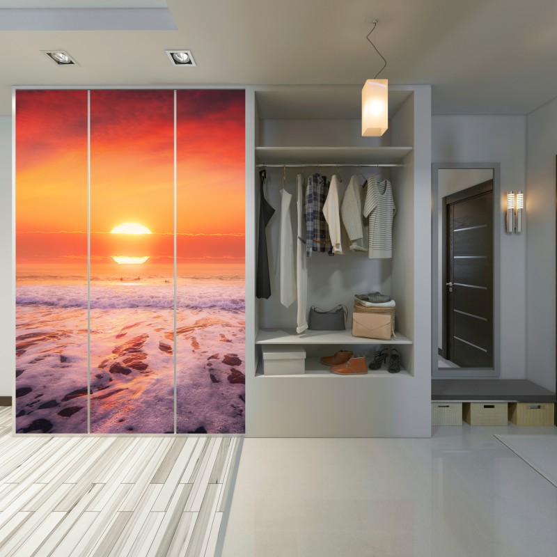 Schrankaufkleber goldener sonnenuntergang über ruhigem strand – Wallnifity® Schrankaufkleber goldener sonnenuntergang über ruhigem strand – Wallnifity®
