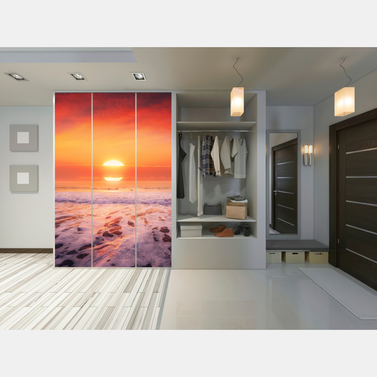Schrankaufkleber goldener sonnenuntergang über ruhigem strand – Wallnifity® Schrankaufkleber goldener sonnenuntergang über ruhigem strand – Wallnifity®