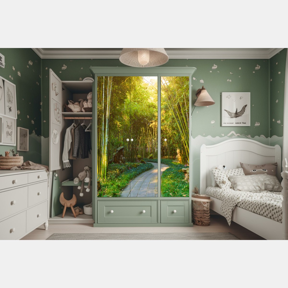 Schrankaufkleber ruhiger bambuswald mit pfad – Wallnifity® Schrankaufkleber ruhiger bambuswald mit pfad – Wallnifity®
