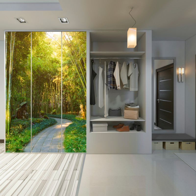 Schrankaufkleber ruhiger bambuswald mit pfad – Wallnifity® Schrankaufkleber ruhiger bambuswald mit pfad – Wallnifity®