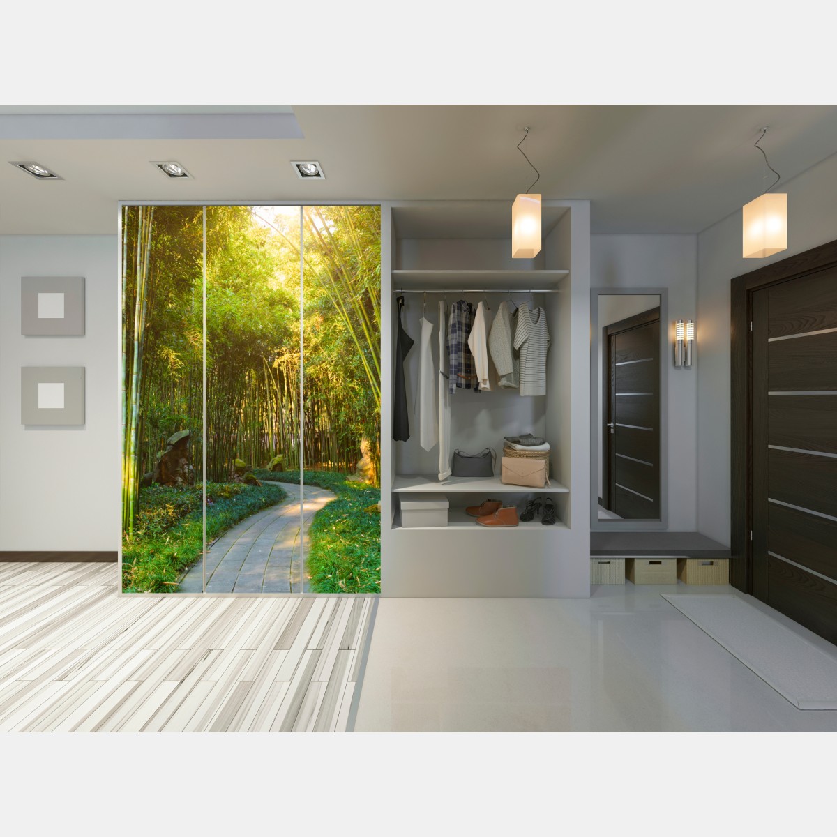 Schrankaufkleber ruhiger bambuswald mit pfad – Wallnifity® Schrankaufkleber ruhiger bambuswald mit pfad – Wallnifity®