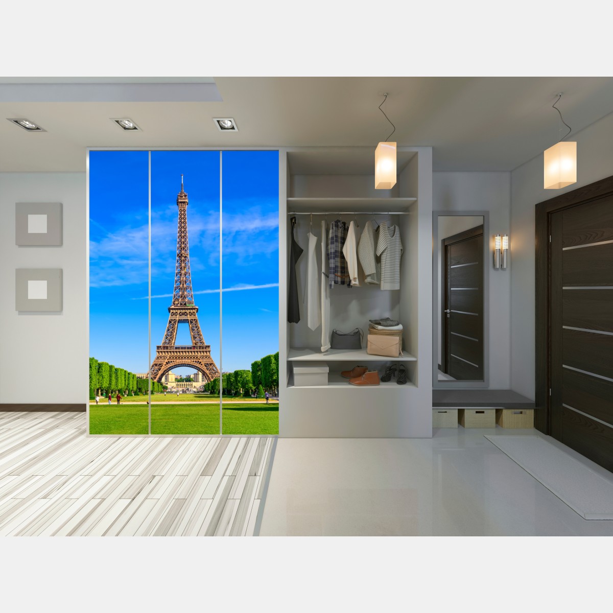 Schrankaufkleber Eiffelturm am Champ de Mars, lebendige pariser skyline – Wallnifity®