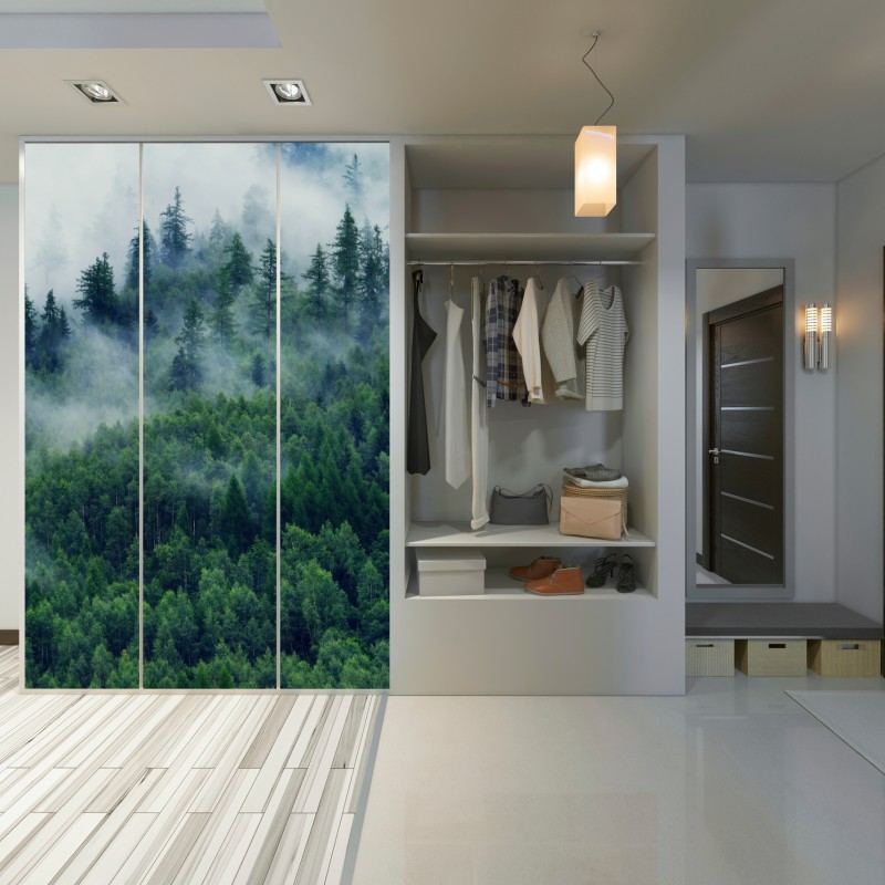 Schrankaufkleber nebliger grüner wald – Wallnifity® Schrankaufkleber nebliger grüner wald – Wallnifity®