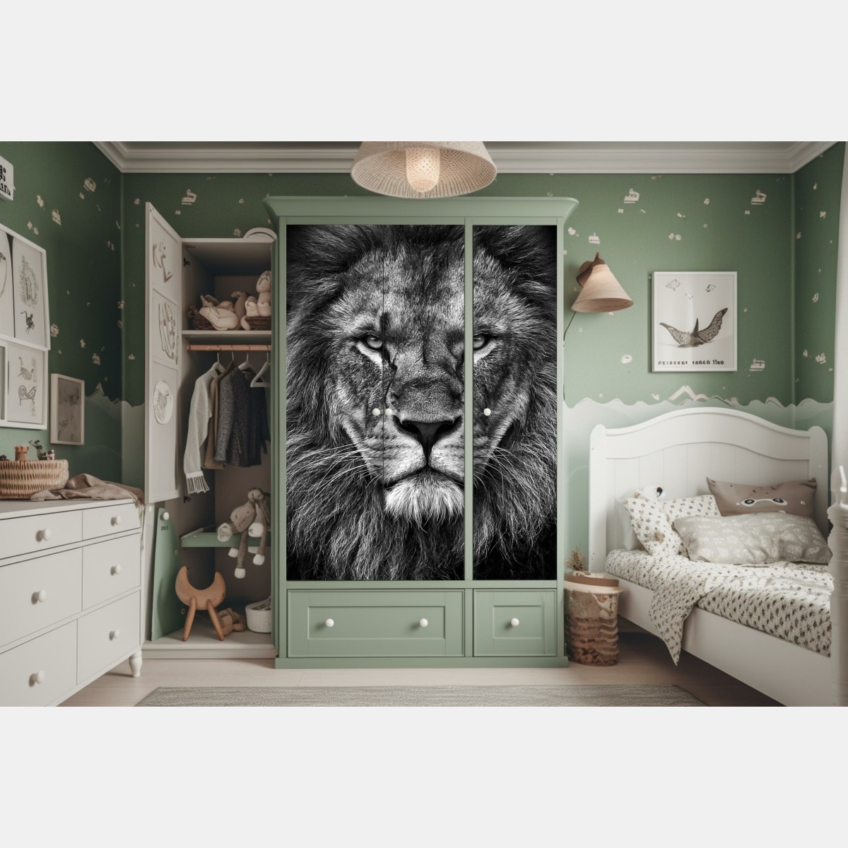 Schrankaufkleber majestätisches löwenportrait in monochrom – Wallnifity® Schrankaufkleber majestätisches löwenportrait in monochrom – Wallnifity®