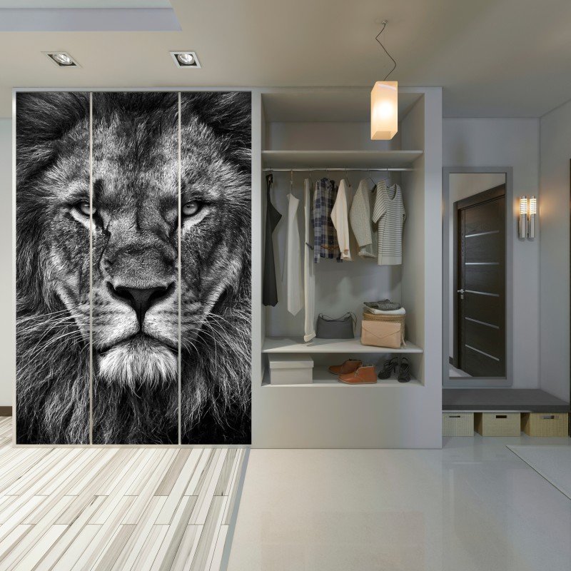 Schrankaufkleber majestätisches löwenportrait in monochrom – Wallnifity® Schrankaufkleber majestätisches löwenportrait in monochrom – Wallnifity®