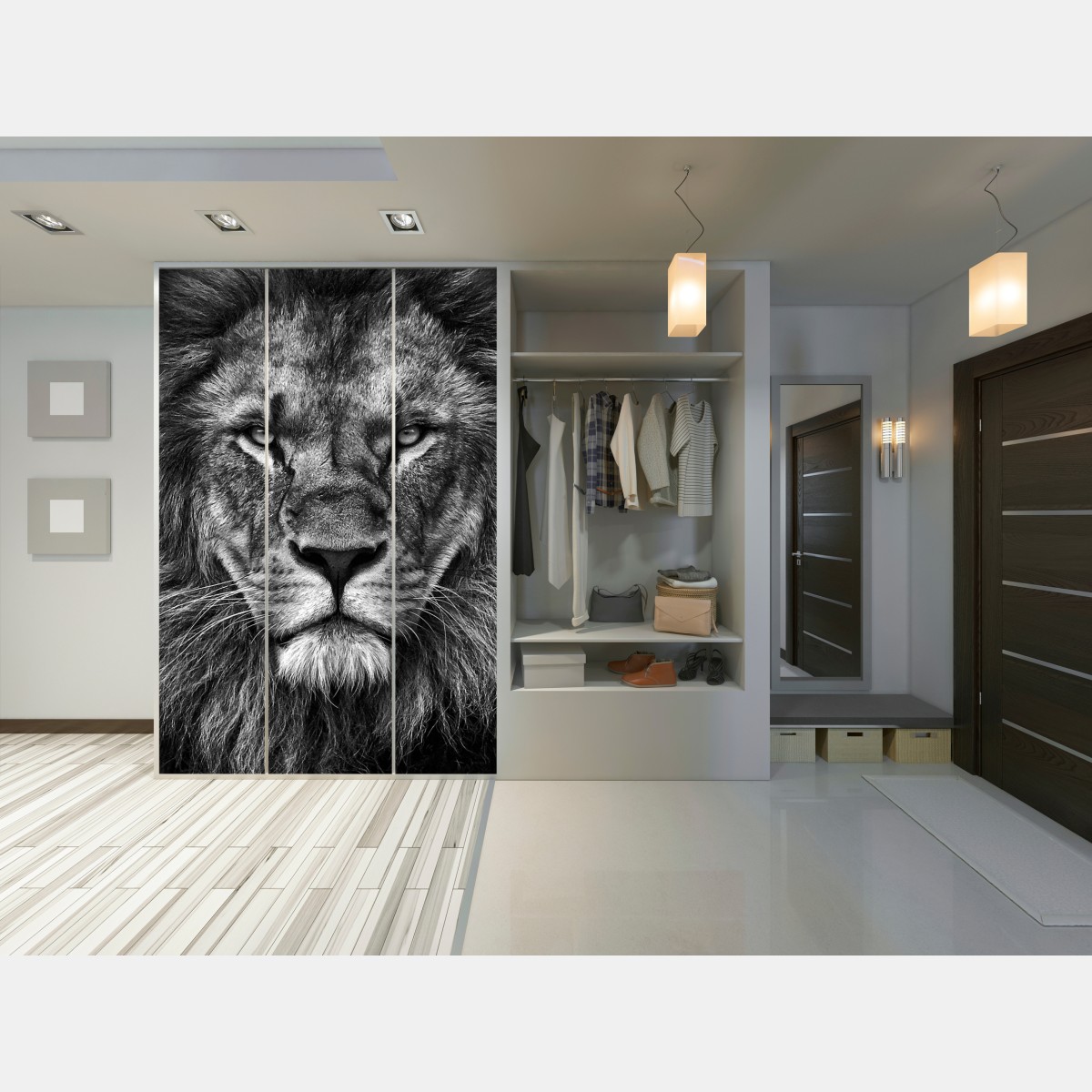 Schrankaufkleber majestätisches löwenportrait in monochrom – Wallnifity® Schrankaufkleber majestätisches löwenportrait in monochrom – Wallnifity®