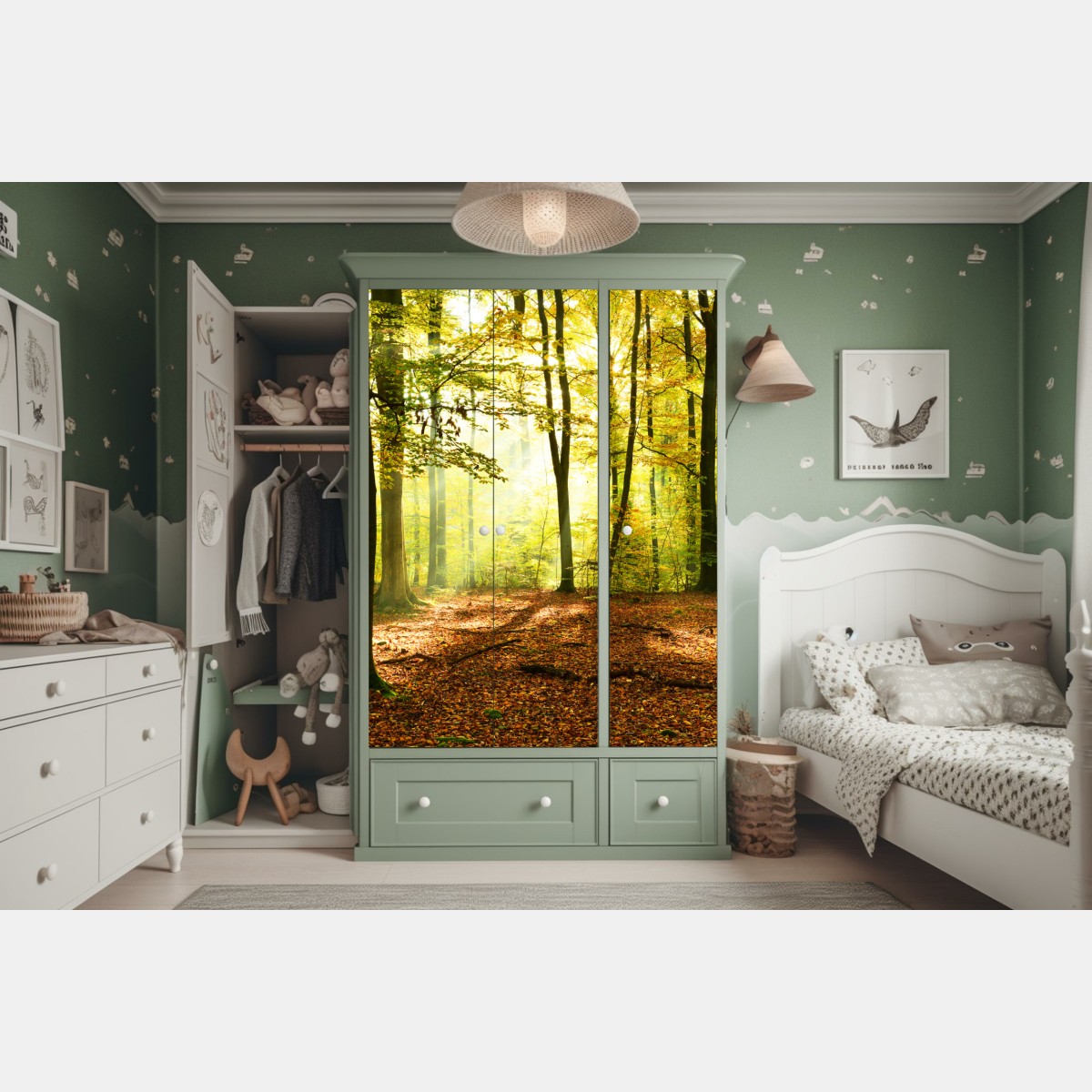 Schrankaufkleber goldener herbstwald am morgen – Wallnifity® Schrankaufkleber goldener herbstwald am morgen – Wallnifity®