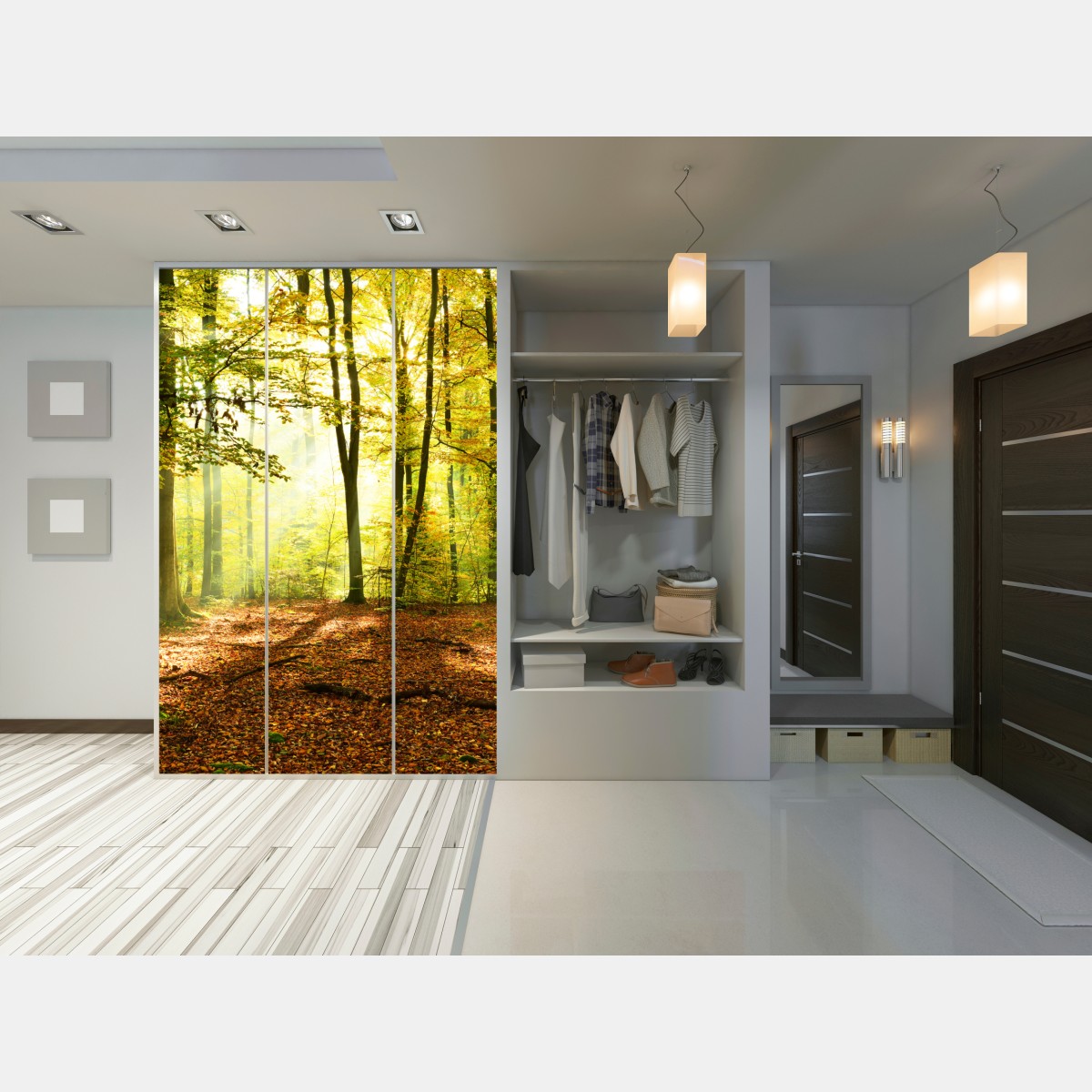 Schrankaufkleber goldener herbstwald am morgen – Wallnifity® Schrankaufkleber goldener herbstwald am morgen – Wallnifity®