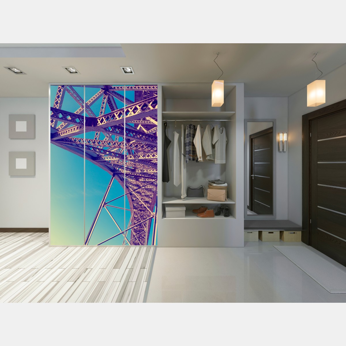 Schrankaufkleber abstrakte stahlbrücke in perspektive – Wallnifity® Schrankaufkleber abstrakte stahlbrücke in perspektive – Wallnifity®