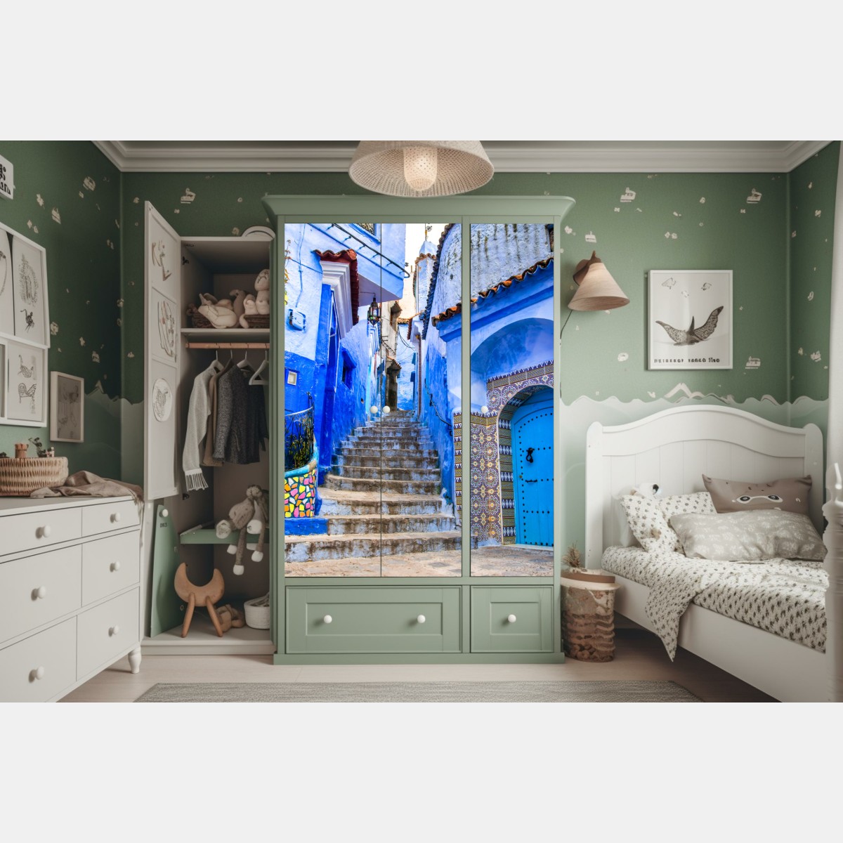 Schrankaufkleber blaue gasse in Chefchaouen, Marokko – Wallnifity® Schrankaufkleber blaue gasse in Chefchaouen, Marokko – Wallnifity®