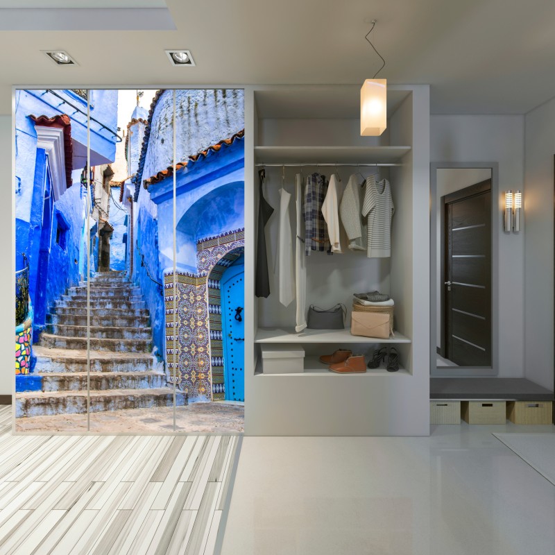 Schrankaufkleber blaue gasse in Chefchaouen, Marokko – Wallnifity® Schrankaufkleber blaue gasse in Chefchaouen, Marokko – Wallnifity®
