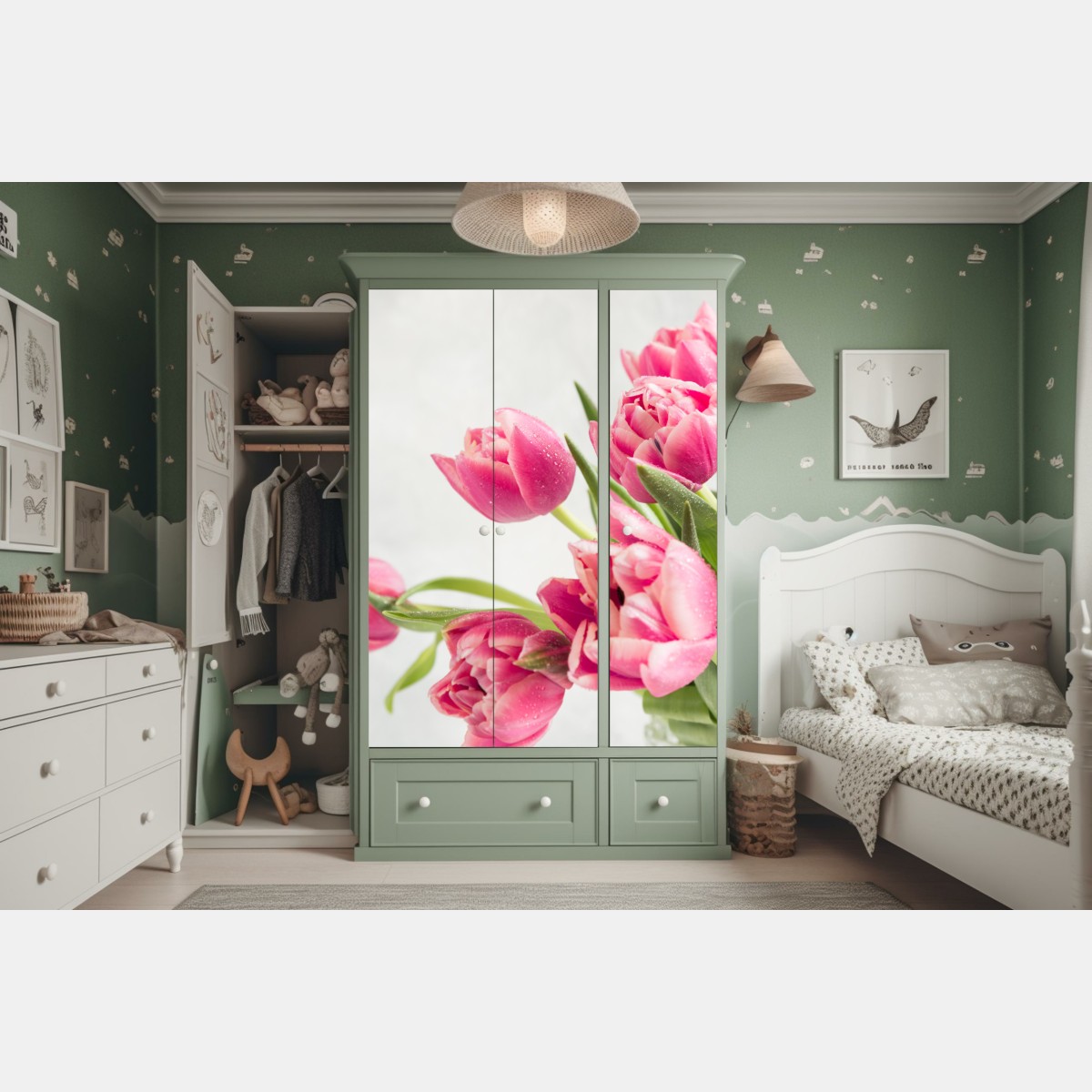 Schrankaufkleber eleganter strauß rosa tulpen – Wallnifity®