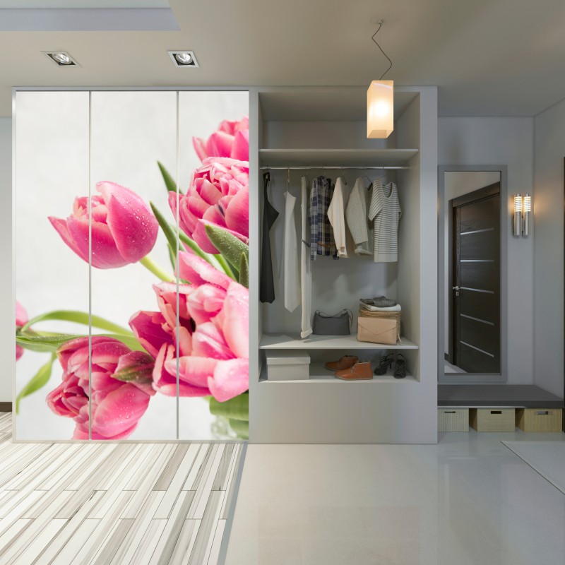 Schrankaufkleber eleganter strauß rosa tulpen – Wallnifity®