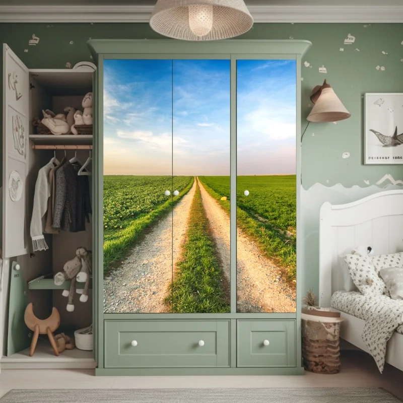 Schrankaufkleber feldweg durch grüne felder – Wallnifity® Schrankaufkleber feldweg durch grüne felder – Wallnifity®