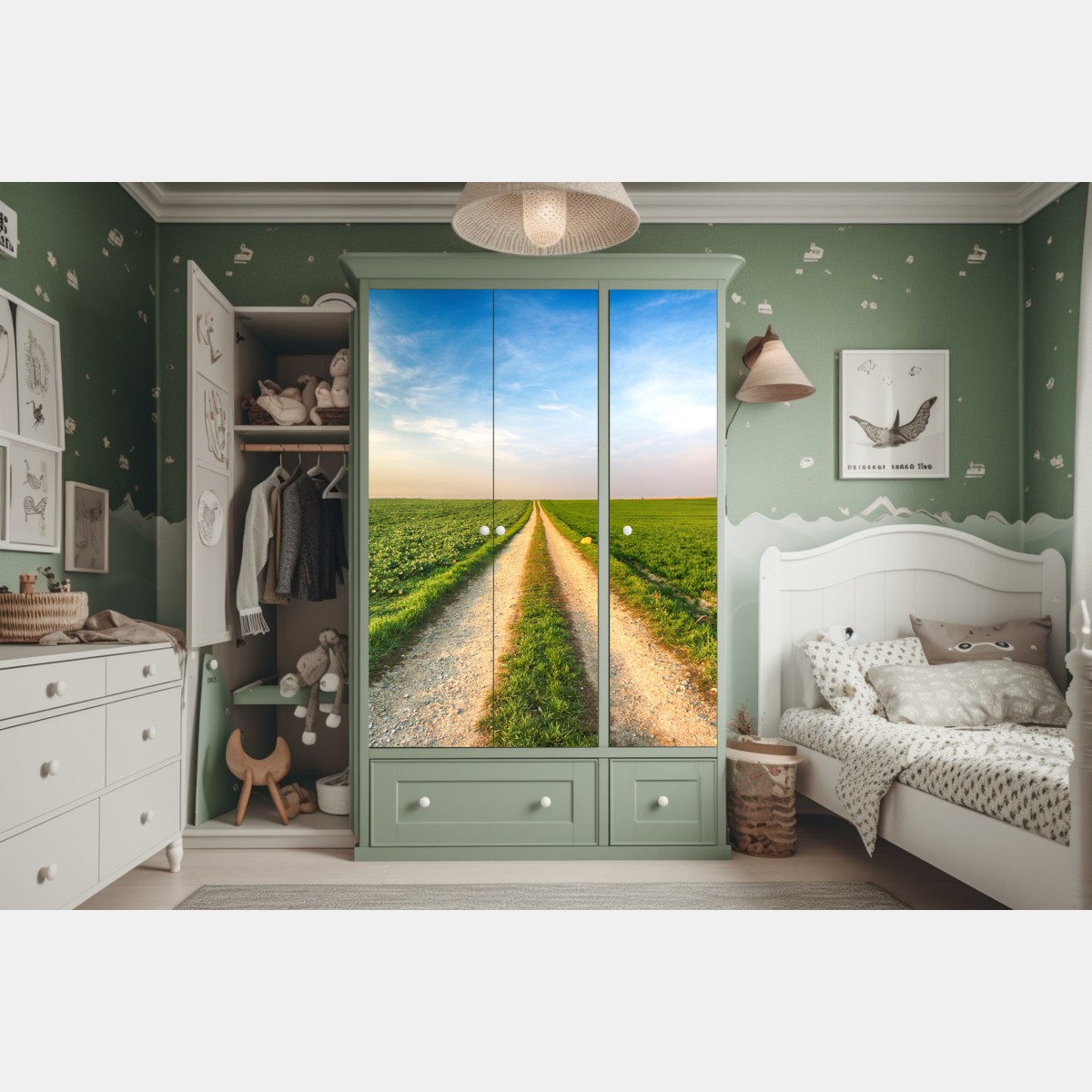 Schrankaufkleber feldweg durch grüne felder – Wallnifity® Schrankaufkleber feldweg durch grüne felder – Wallnifity®