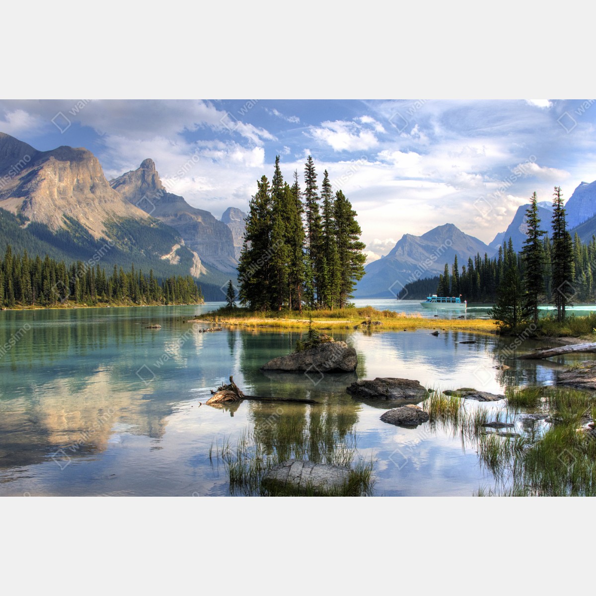 Schrankaufkleber ruhiger alpensee mit insel und bergen – Wallnifity® Schrankaufkleber ruhiger alpensee mit insel und bergen – Wallnifity®