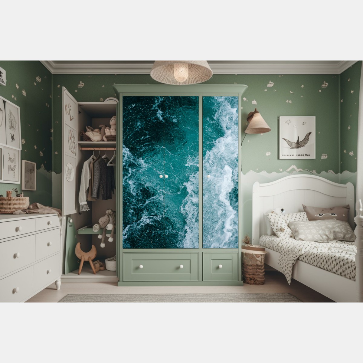 Schrankaufkleber türkisblaue ozeanwellen – Wallnifity® Schrankaufkleber türkisblaue ozeanwellen – Wallnifity®