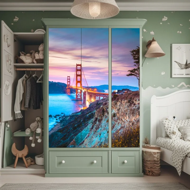 Schrankaufkleber Golden Gate Bridge bei dämmerung – Wallnifity® Schrankaufkleber Golden Gate Bridge bei dämmerung – Wallnifity®