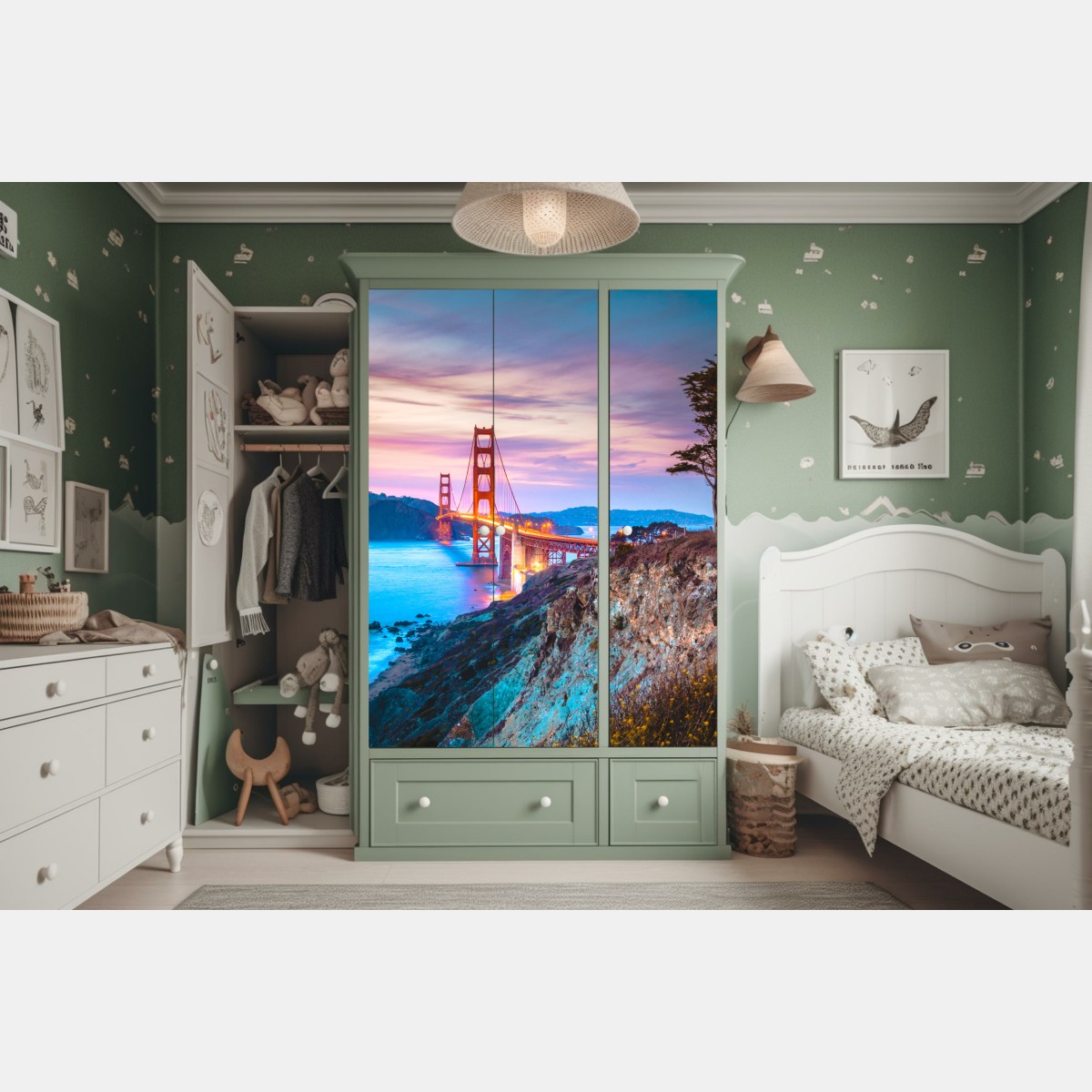 Schrankaufkleber Golden Gate Bridge bei dämmerung – Wallnifity® Schrankaufkleber Golden Gate Bridge bei dämmerung – Wallnifity®