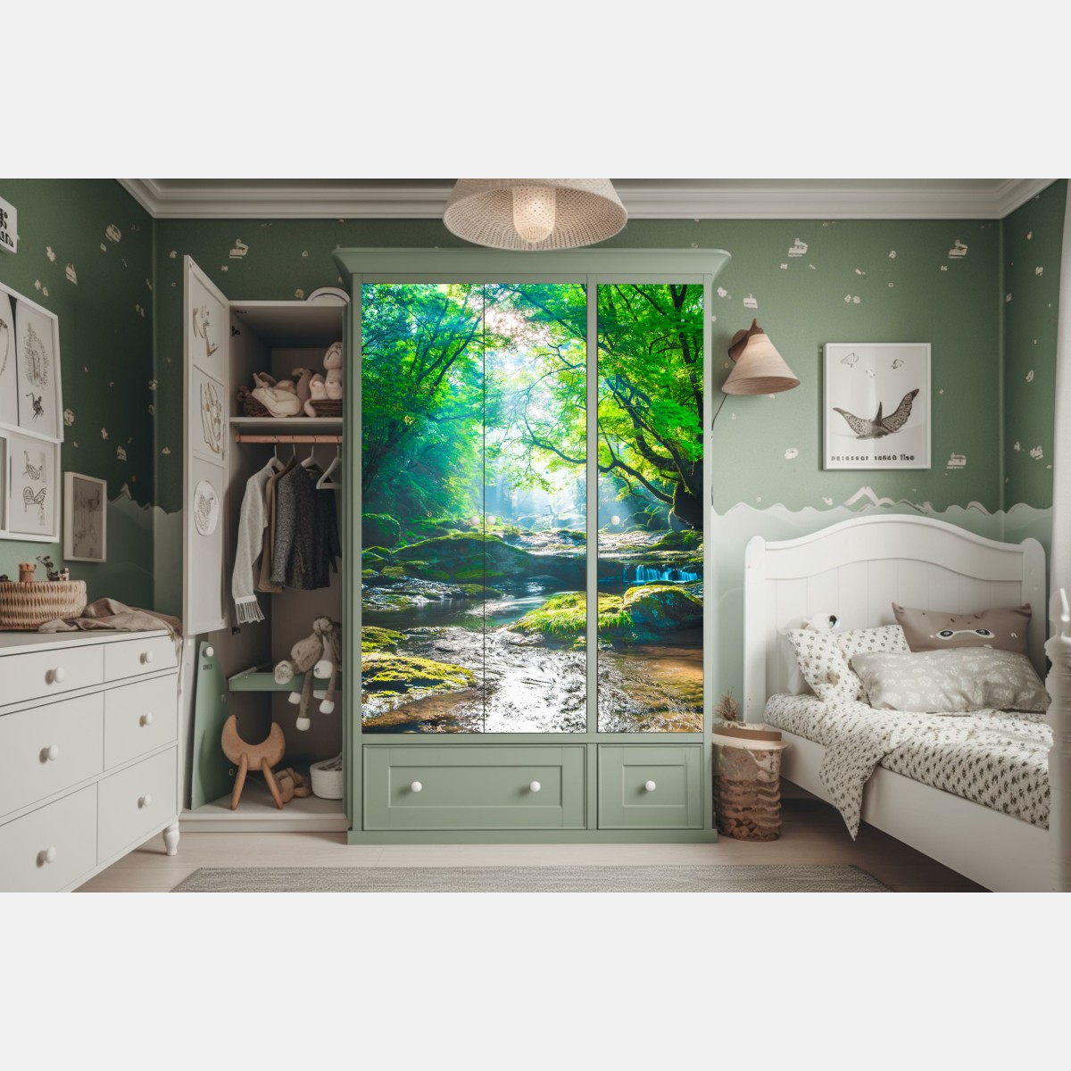 Schrankaufkleber sonnendurchfluteter waldbach mit moosbedeckten steinen – Wallnifity® Schrankaufkleber sonnendurchfluteter waldbach mit moosbedeckten steinen – Wallnifity®