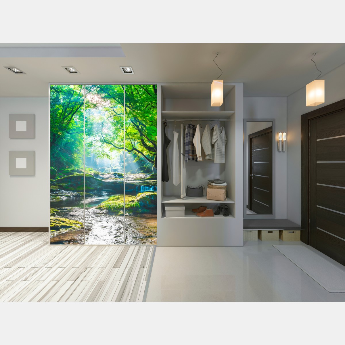 Schrankaufkleber sonnendurchfluteter waldbach mit moosbedeckten steinen – Wallnifity® Schrankaufkleber sonnendurchfluteter waldbach mit moosbedeckten steinen – Wallnifity®