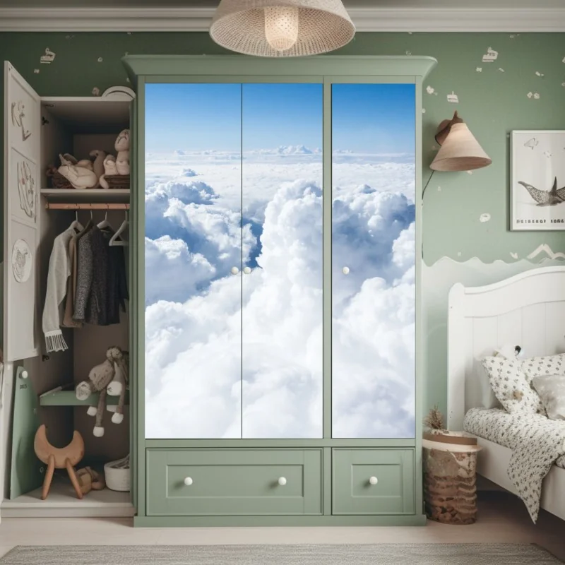 Schrankaufkleber blick von oben: sanfte wolken und blauer himmel – Wallnifity® Schrankaufkleber blick von oben: sanfte wolken und blauer himmel – Wallnifity®