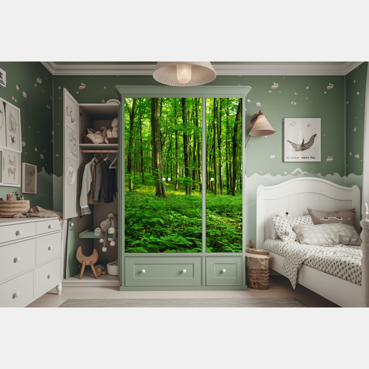 Schrankaufkleber sonniger grüner wald im frühling – Wallnifity®