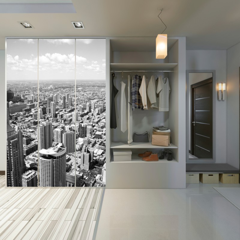 Schrankaufkleber Chicago skyline in graustufen – Wallnifity® Schrankaufkleber Chicago skyline in graustufen – Wallnifity®