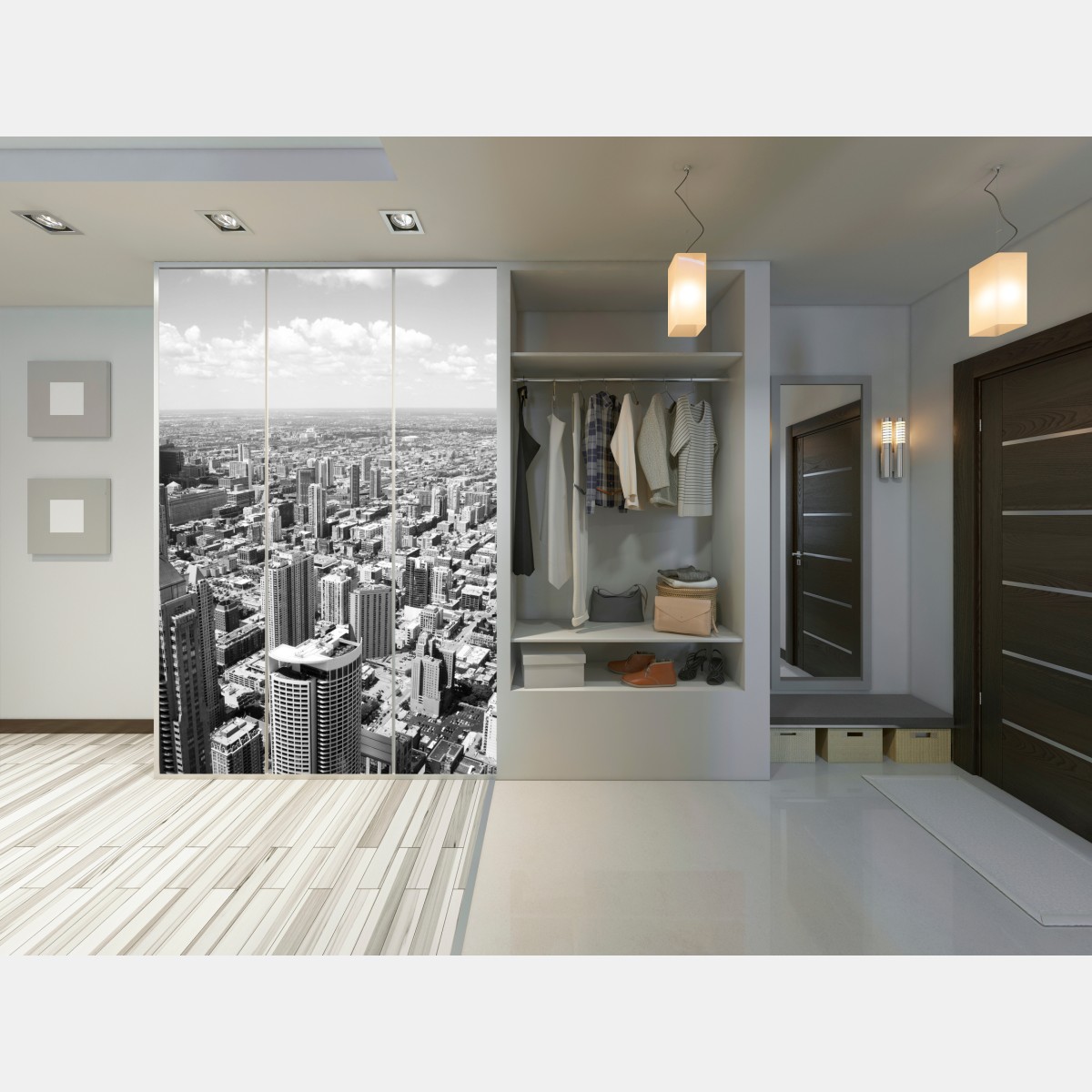 Schrankaufkleber Chicago skyline in graustufen – Wallnifity® Schrankaufkleber Chicago skyline in graustufen – Wallnifity®