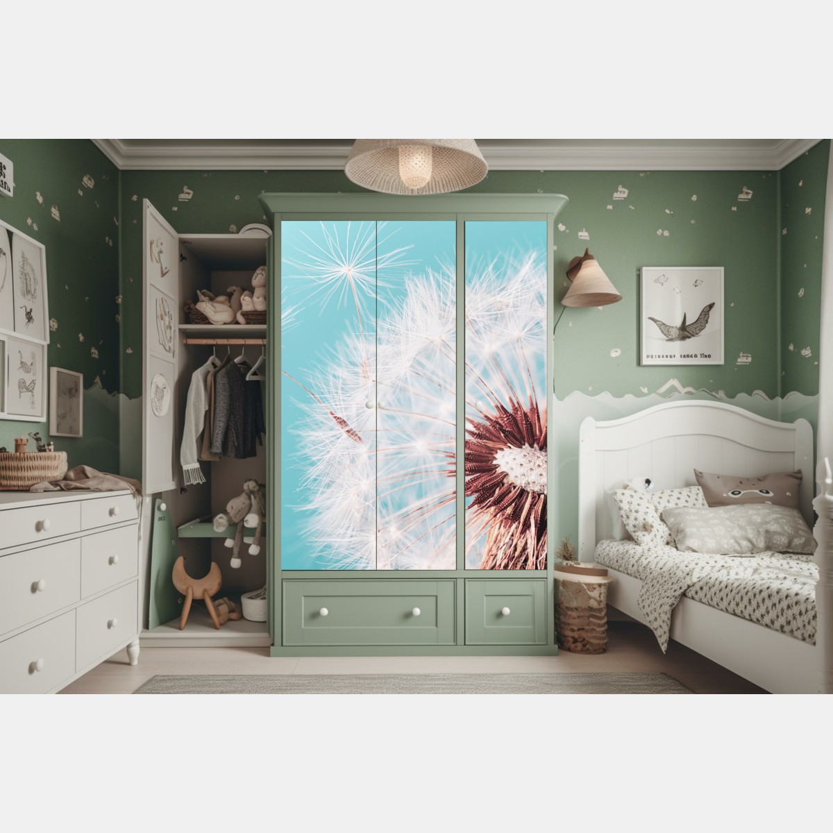 Schrankaufkleber zarter löwenzahn vor türkisfarbenem hintergrund – Wallnifity® Schrankaufkleber zarter löwenzahn vor türkisfarbenem hintergrund – Wallnifity®