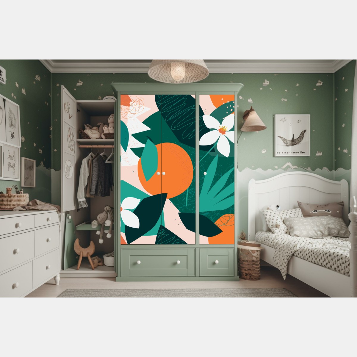 Schrankaufkleber tropische blätter und zitrus illustration – Wallnifity®