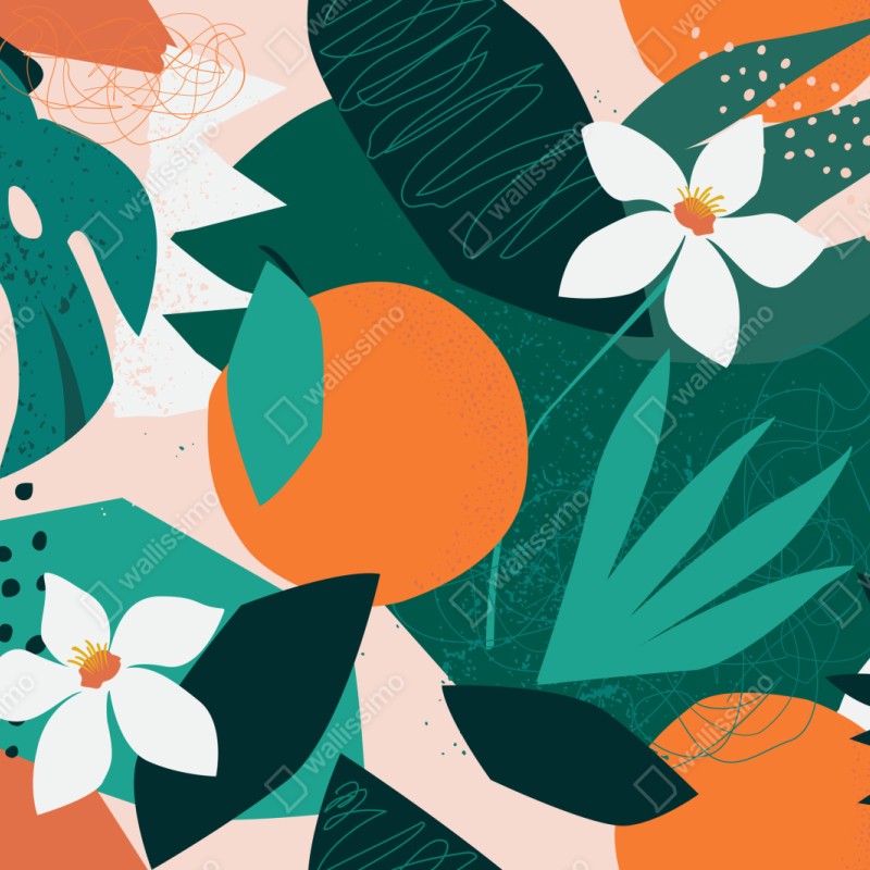 Schrankaufkleber tropische blätter und zitrus illustration – Wallnifity®