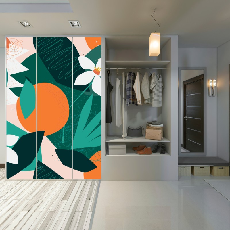 Schrankaufkleber tropische blätter und zitrus illustration – Wallnifity®