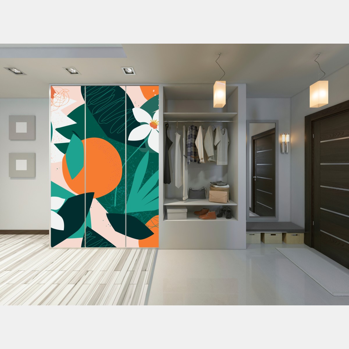 Schrankaufkleber tropische blätter und zitrus illustration – Wallnifity®