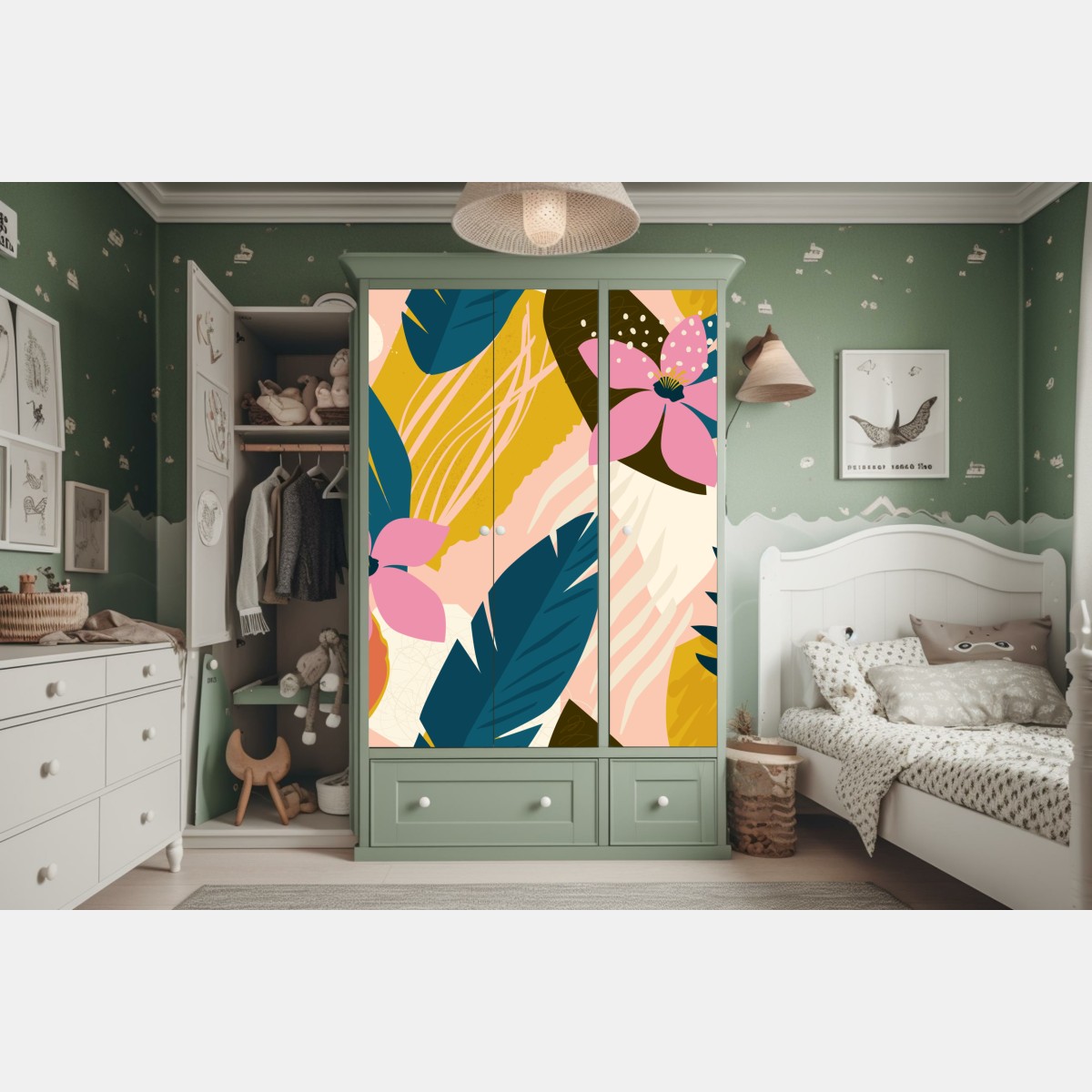 Schrankaufkleber tropisches abstraktes blumenmotiv – Wallnifity® Schrankaufkleber tropisches abstraktes blumenmotiv – Wallnifity®