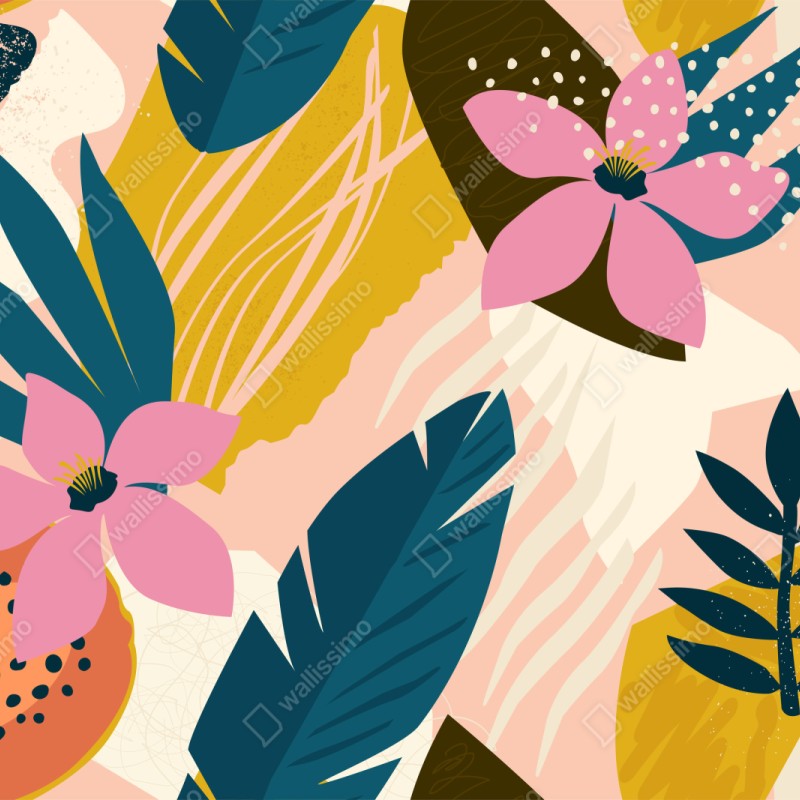 Schrankaufkleber tropisches abstraktes blumenmotiv – Wallnifity® Schrankaufkleber tropisches abstraktes blumenmotiv – Wallnifity®