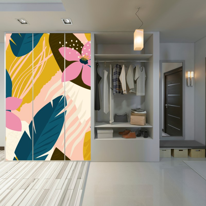 Schrankaufkleber tropisches abstraktes blumenmotiv – Wallnifity® Schrankaufkleber tropisches abstraktes blumenmotiv – Wallnifity®
