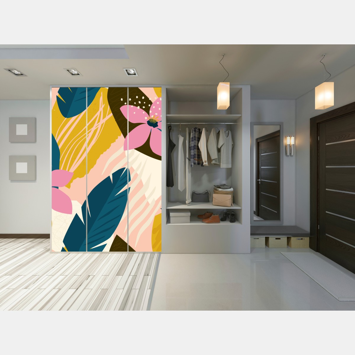 Schrankaufkleber tropisches abstraktes blumenmotiv – Wallnifity® Schrankaufkleber tropisches abstraktes blumenmotiv – Wallnifity®