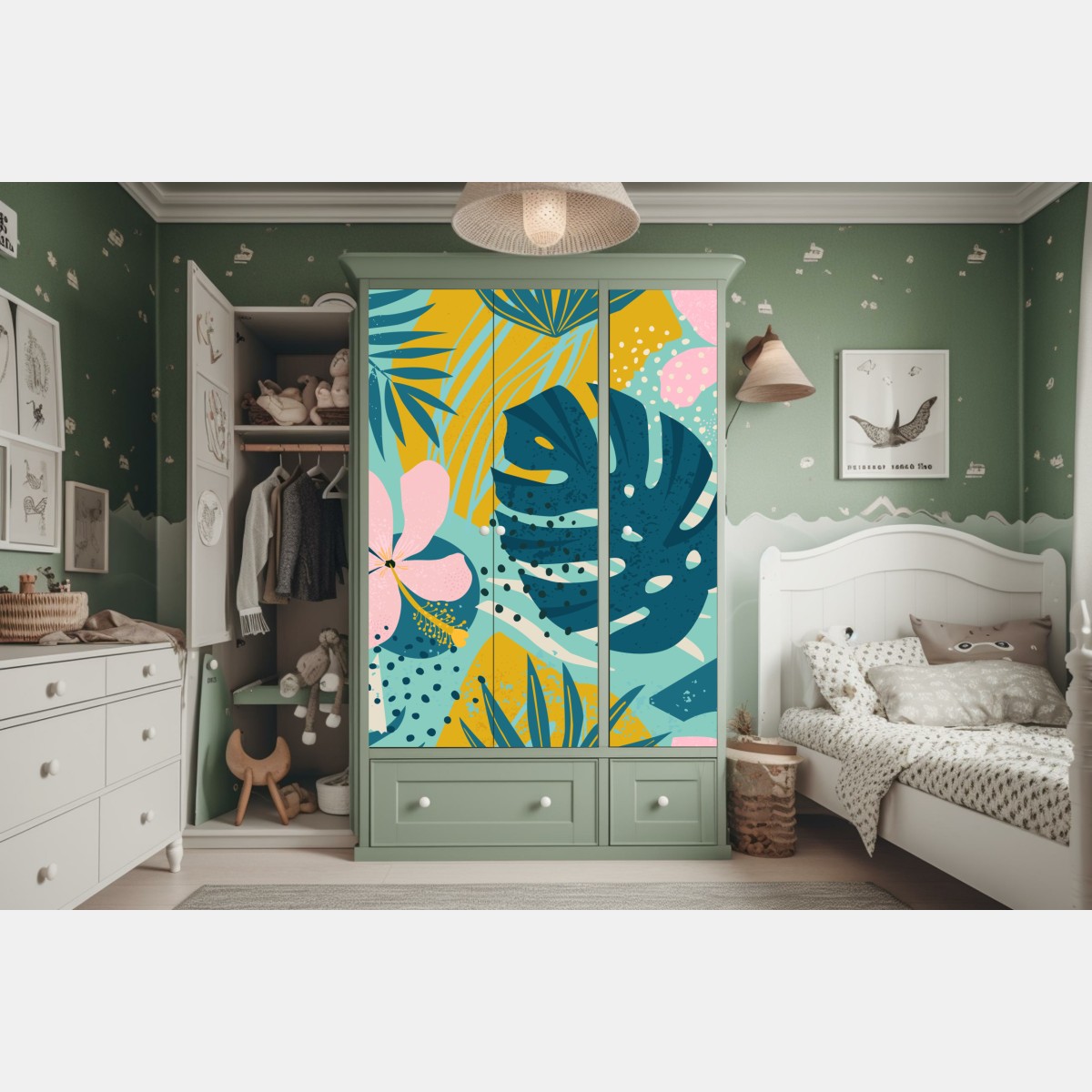 Schrankaufkleber tropische blätter und blüten – Wallnifity®