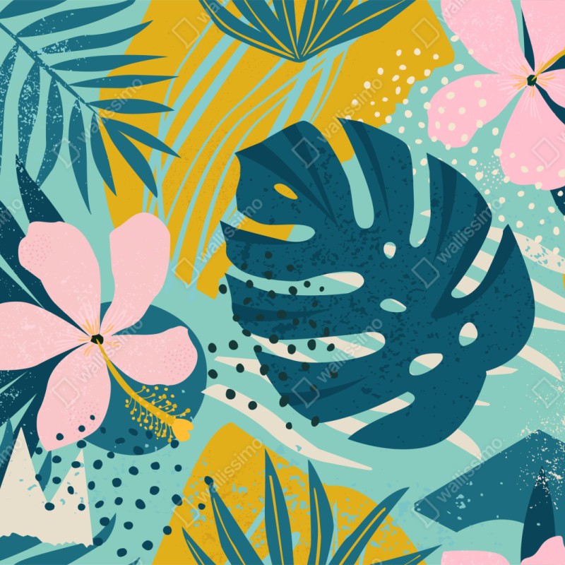 Schrankaufkleber tropische blätter und blüten – Wallnifity®