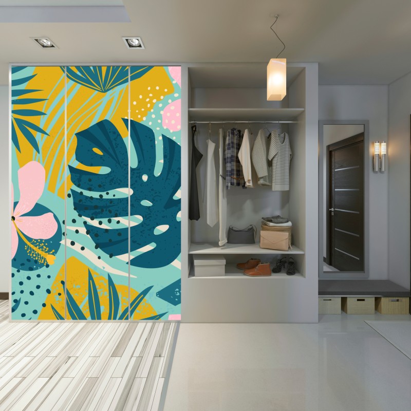 Schrankaufkleber tropische blätter und blüten – Wallnifity®