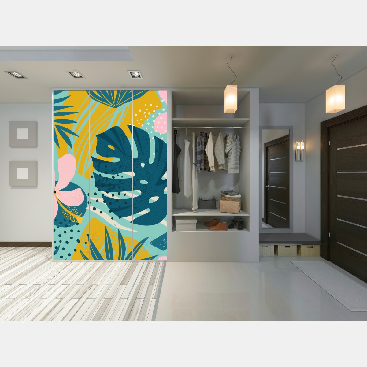 Schrankaufkleber tropische blätter und blüten – Wallnifity®