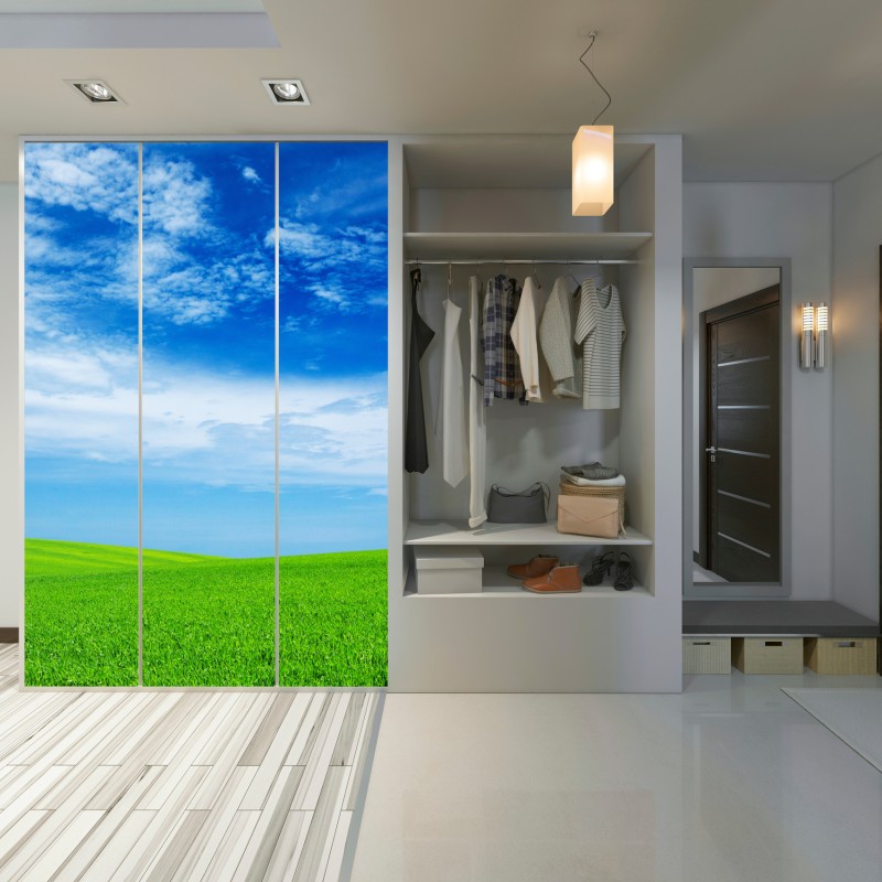 Schrankaufkleber grüne wiese unter blauem himmel – Wallnifity® Schrankaufkleber grüne wiese unter blauem himmel – Wallnifity®