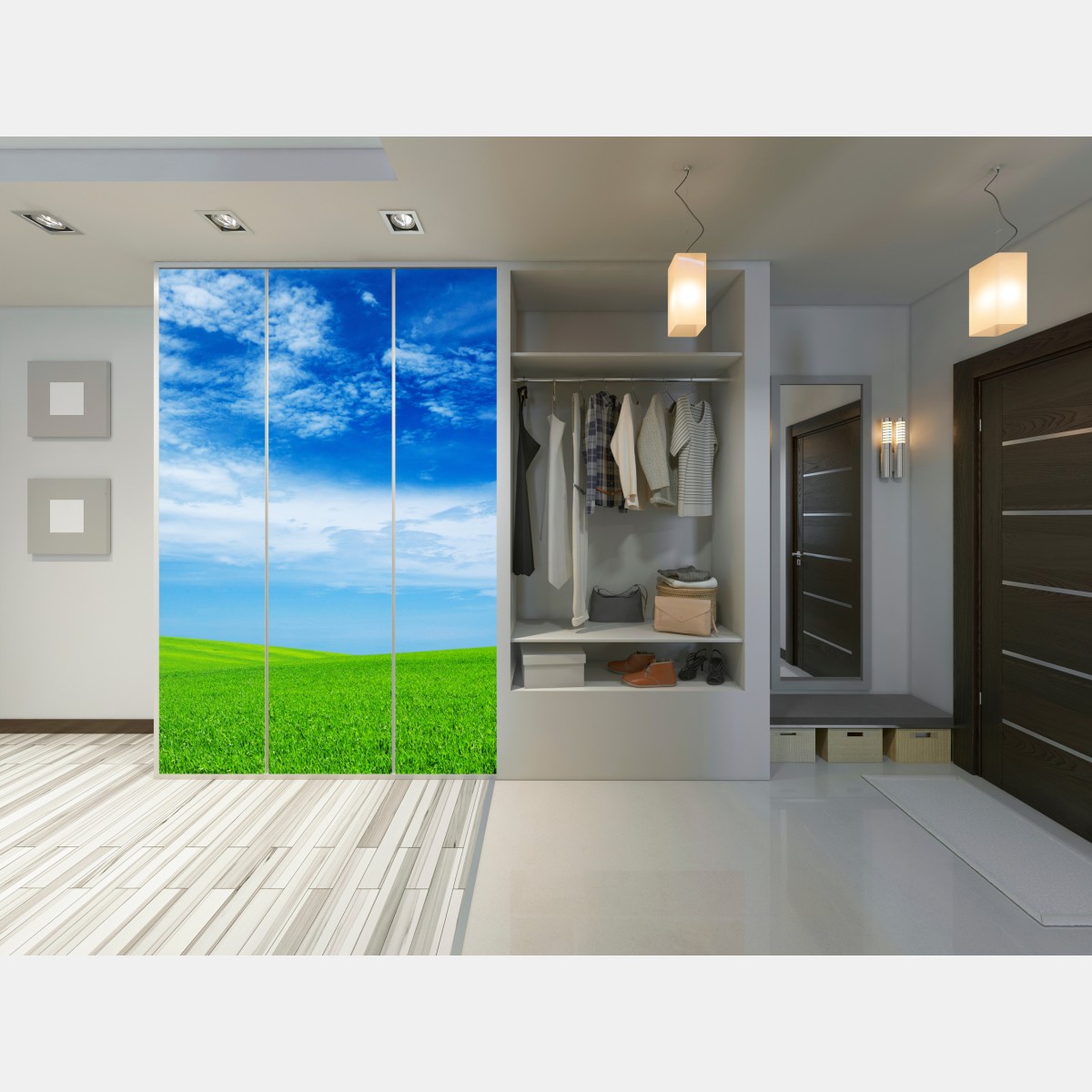 Schrankaufkleber grüne wiese unter blauem himmel – Wallnifity® Schrankaufkleber grüne wiese unter blauem himmel – Wallnifity®