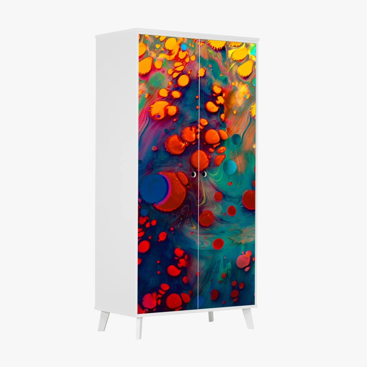 Schrankaufkleber lebendige türkis-orange marmorierte kunst – Wallnifity®