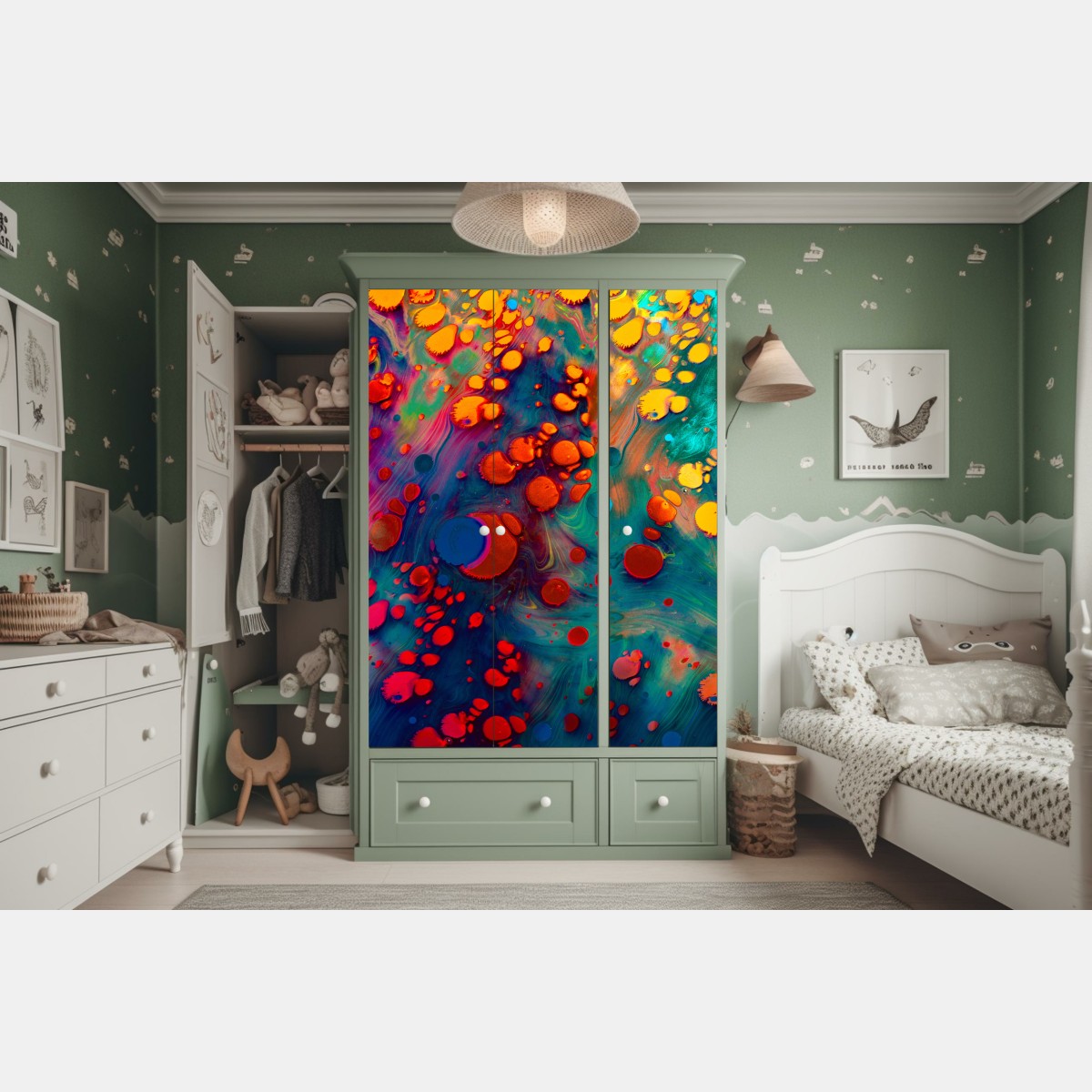 Schrankaufkleber lebendige türkis-orange marmorierte kunst – Wallnifity®